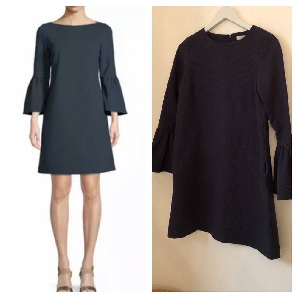 Anne Mashburn Navy Textured Cotton Dress S Peplum Sleeves